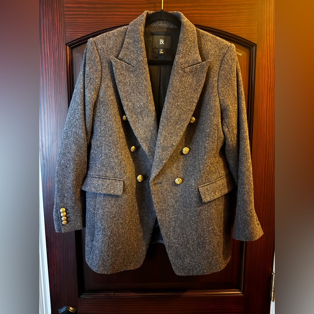 Banana Republic Gray Herringbone Double-Breasted Blazer
